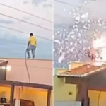 Vídeo chocante: Trabalhador sofre descarga elétrica e cai de telhado após vara encostar em fiação