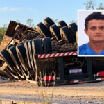 Caminhoneiro de 51 anos morre após caminhão capotar e ficar preso sob cabine